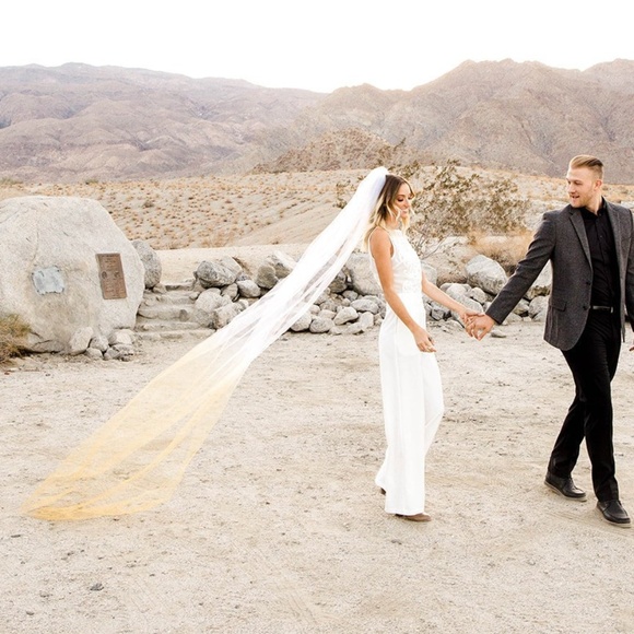 New Handmade Wedding Veil Alternative Gold blue - Picture 1 of 5